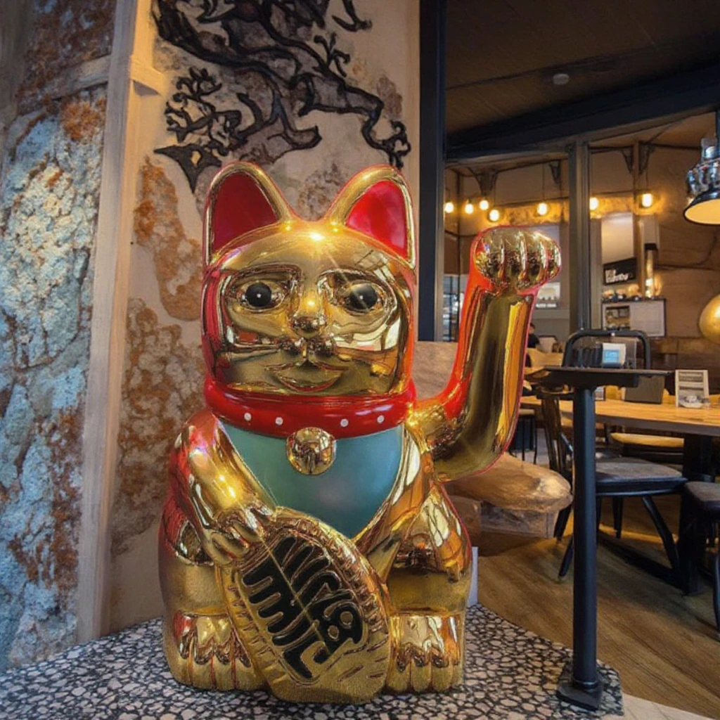 Скульптура кота удачливого удачи высотой 2 м-Стеклопластиковая статуя животного из смолы для украшения входа в отель/торговый