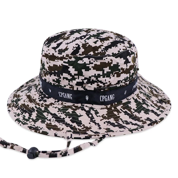 Qianzun outdoor fishing adjustable string camouflage hat boonie cotton camo boonie hat with side snap