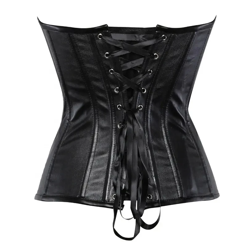 Wonder Beauty Leather Corset Steampunk Overbust Corset Boned Burlesque Corset Bustier Lingerie Top Black Waist Training