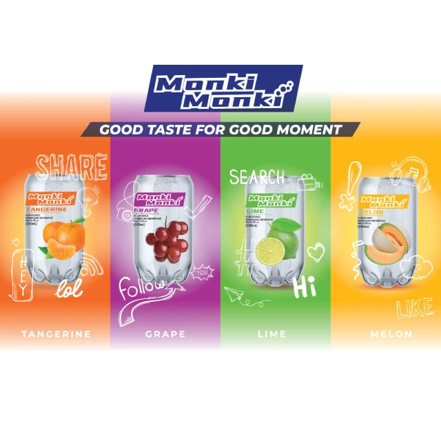 Top Brand Selling Beverages in Asian Fruit Flavor OEM Packaging Label Sparkling Beverage Drinking Refreshing Soda Soft Drink