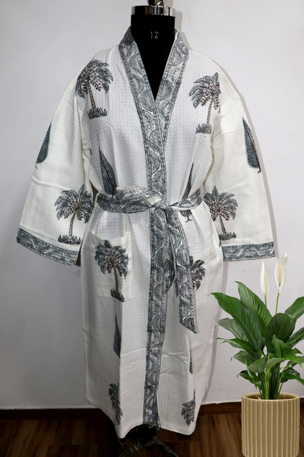 Wholesale Beautiful Cotton Hand Block Printed Bathrobes For Beach Wear Indoor Floral Printed Cotton Kimono Bathrobe Long Sleeve