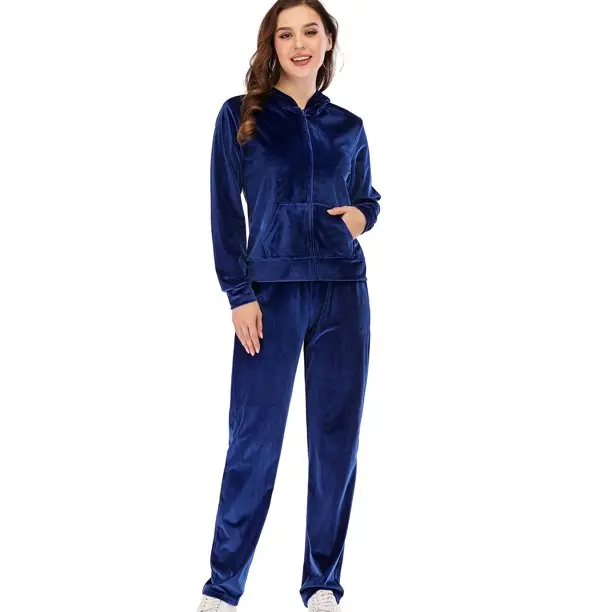 Women tracksuit sets custom velvet/velour embroidery logo full sleeves wholesale tracksuit sets for ladies rhinestone
