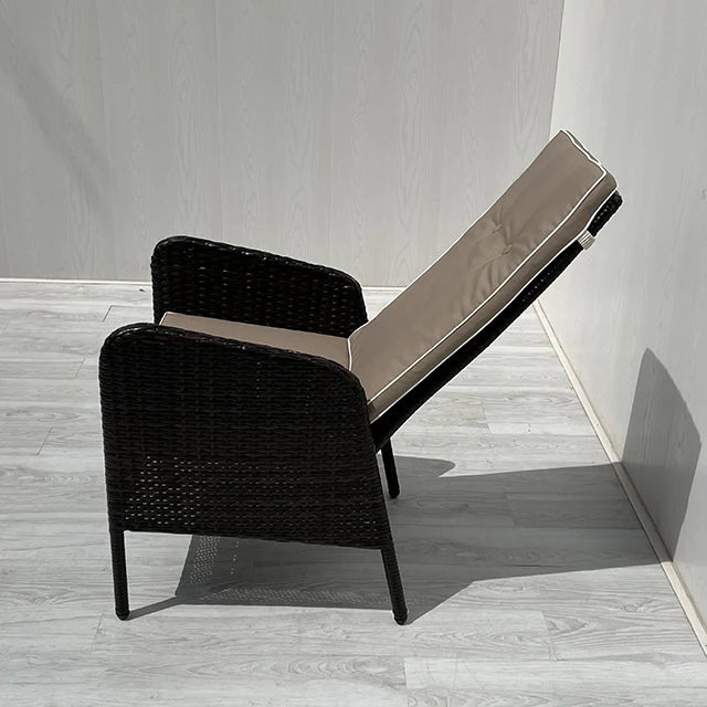 Pellabant Adjustable Wicker/Rattan Reclining Lounge Chair with Ottoman in Brown and Cushion