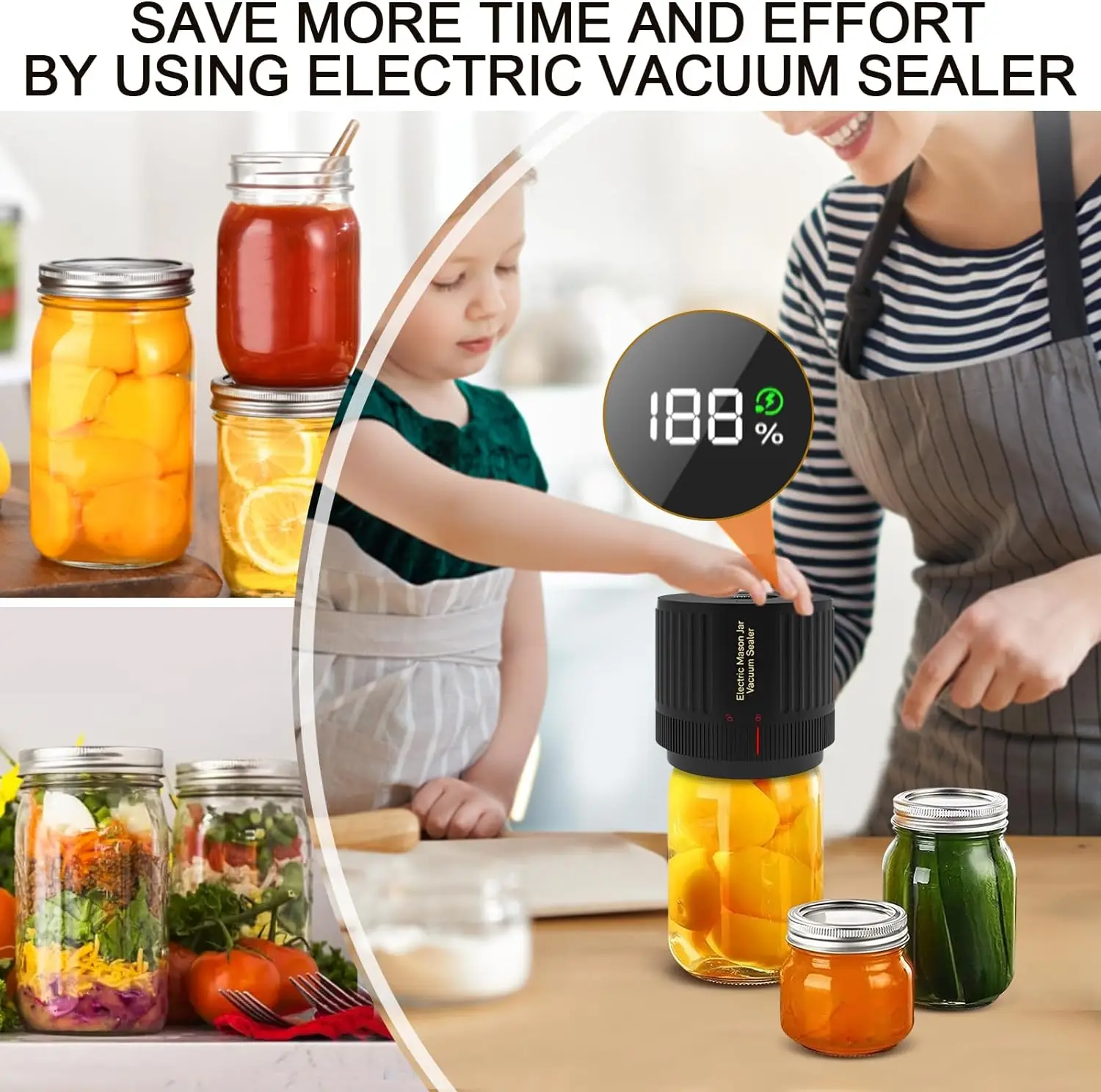 Smart Kitchen Gadgets Mini Food Storage Vacuum Sealer Mason Jar Vacuum Sealer Electric Vacuum Sealer Kit for Mason Jar