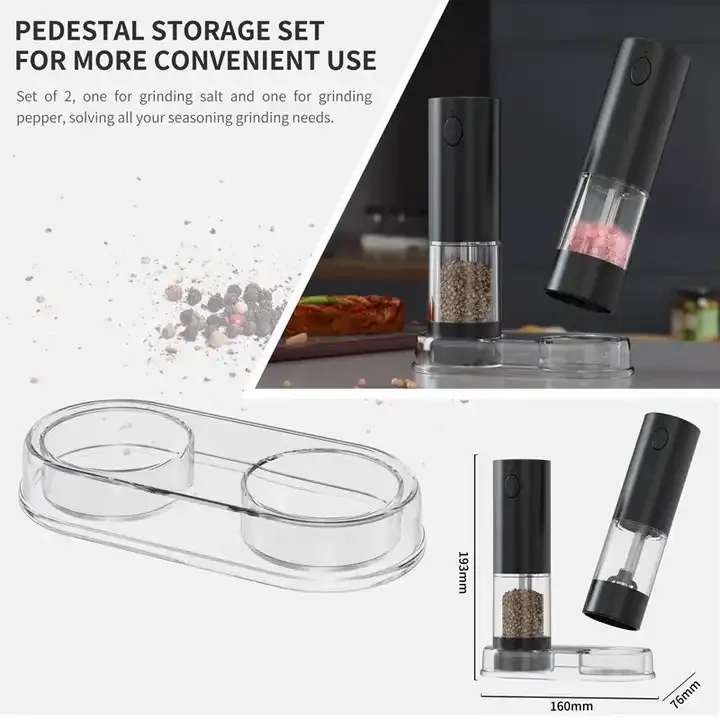 Rechargeable Electric Salt and Pepper Grinder Set with Stander, Salt Grinder with Adjustable Coarseness