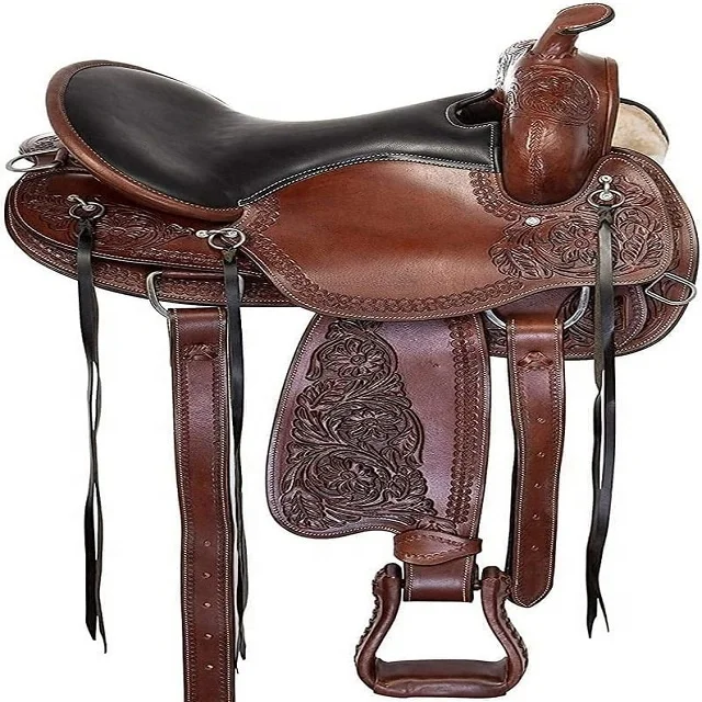 Buy Western Saddle with Hand Tooling & Carving in Set with Matching Western Headstall & Breast Plate Suede Leather Seat