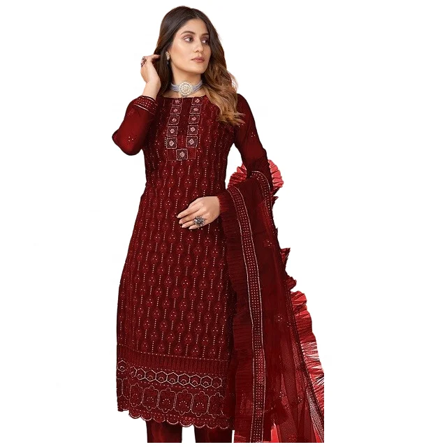 Indian Pakistani Georgette Embroidery Work Fancy Salwar Kameez Suit For Women Wedding Collection