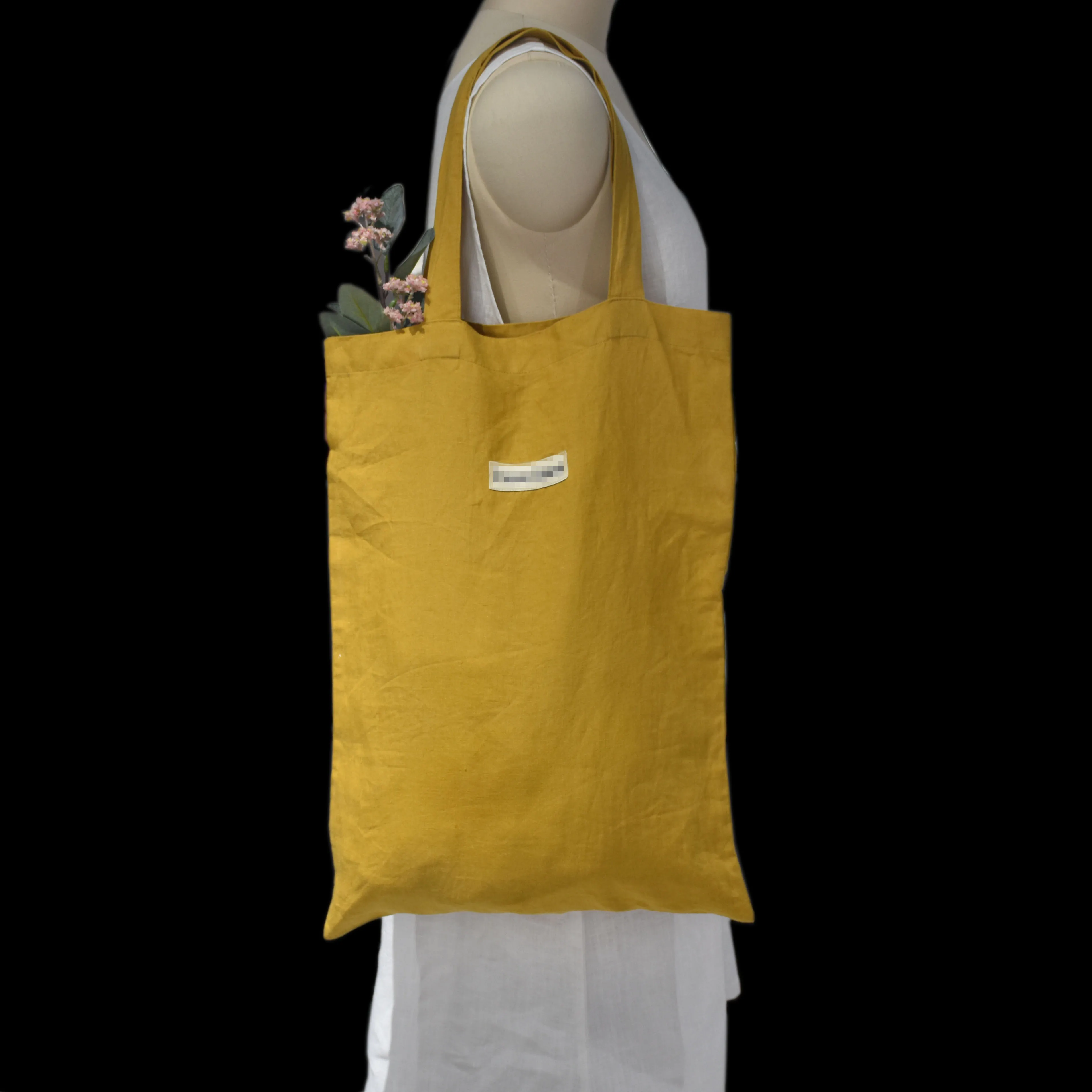 custom tote bag linen full colour print friendly yellow large shopping bag 100% pure linen tote bags
