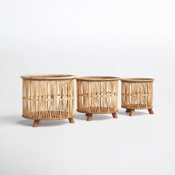 Decorative Bamboo Basket  Natural Color Wooden Base 3 Legs Decorative Basket For Home Hotels Indian Bamboo Handmade Baskets