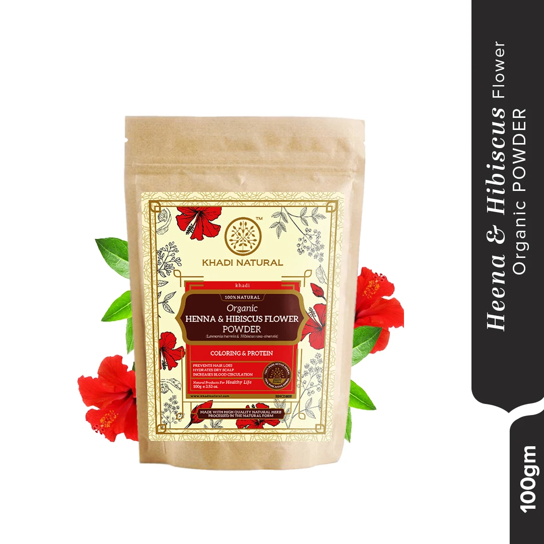 Khadi Natural Henna & Hibiscus Flower Organic Powder Best Organic Henna & Hibiscus Powder for Hair in good price