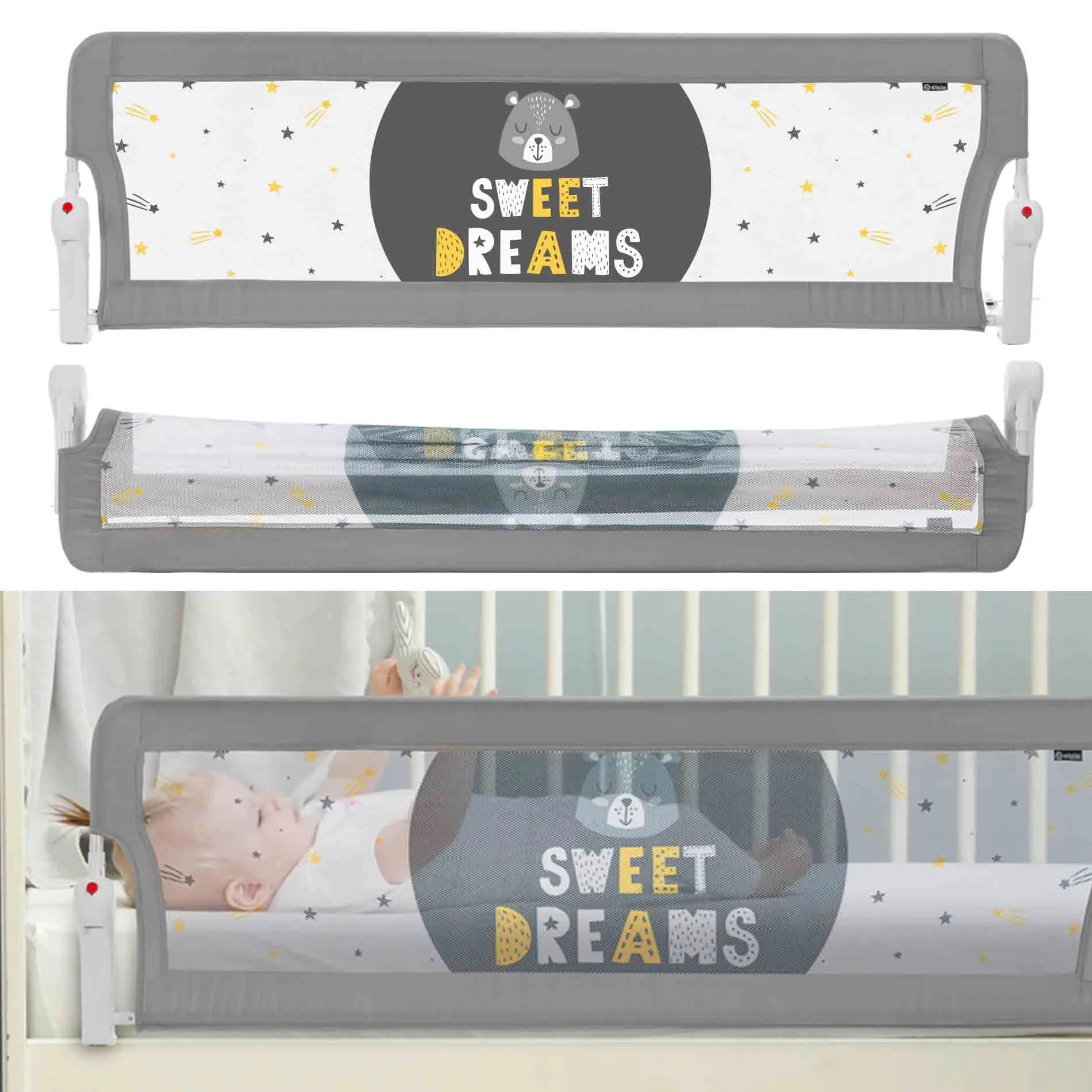 Safety Bed Side Fence Guard Crib Rails Portable Toddlers Adjustable Protective Durable Baby Pink Space Sale Top Kids Blue Metal