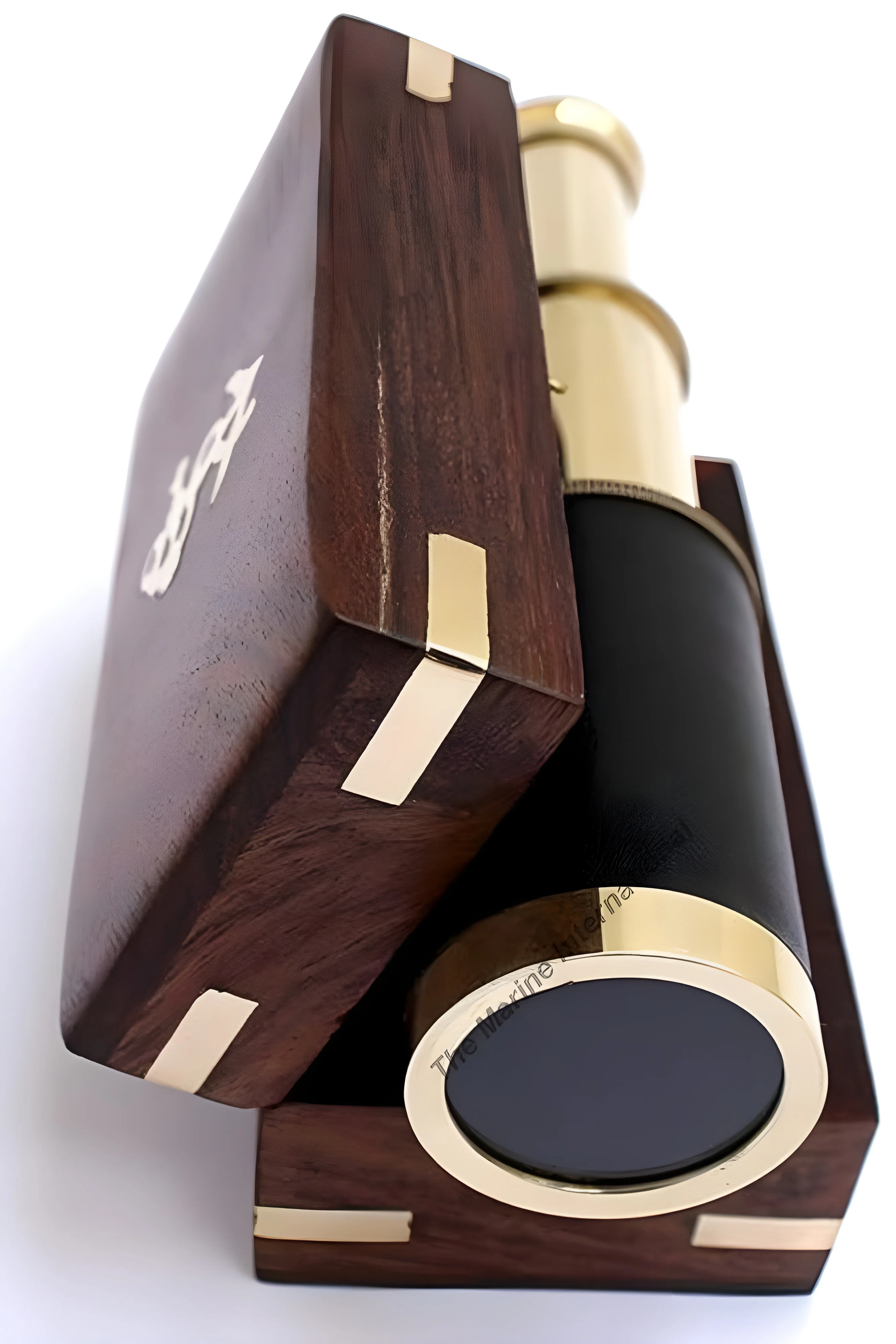 Stylish Handheld Shiny Brass Black Leather Cover Telescope with Wood Box Pirate Navigation Collectible