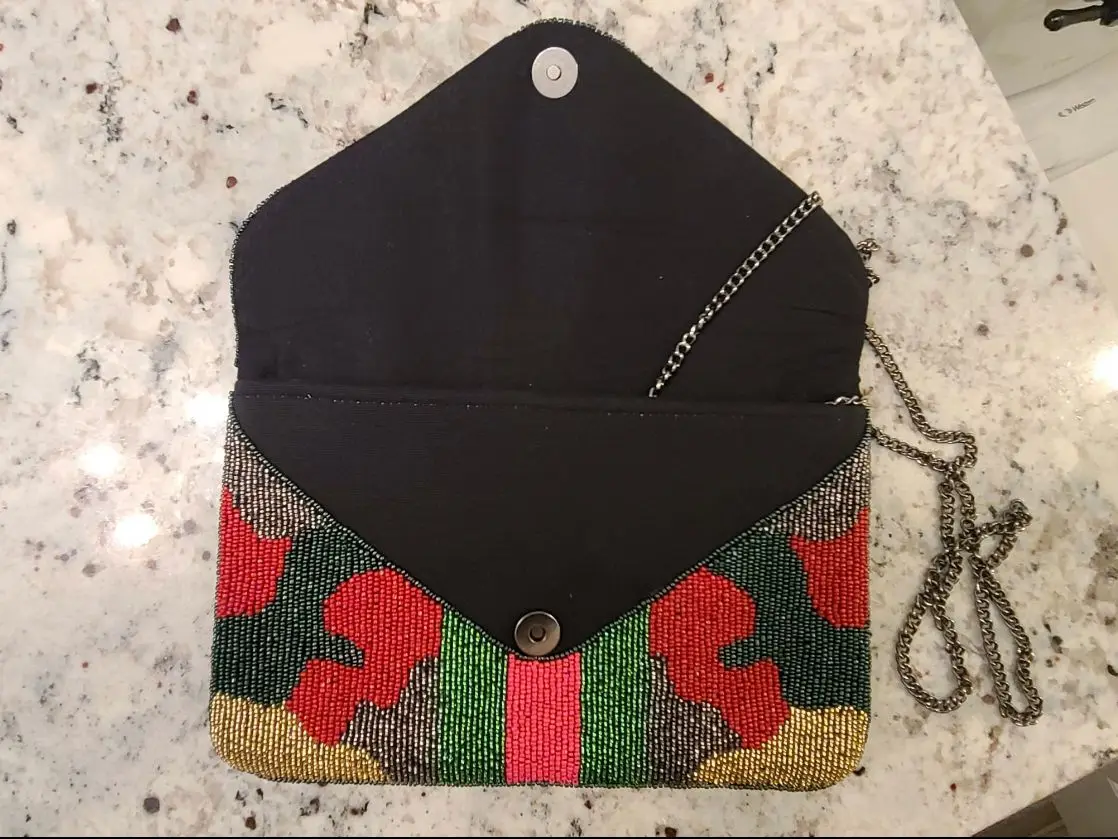 Camo Queen Beaded Envelope Clutch Pink And Green Stripes