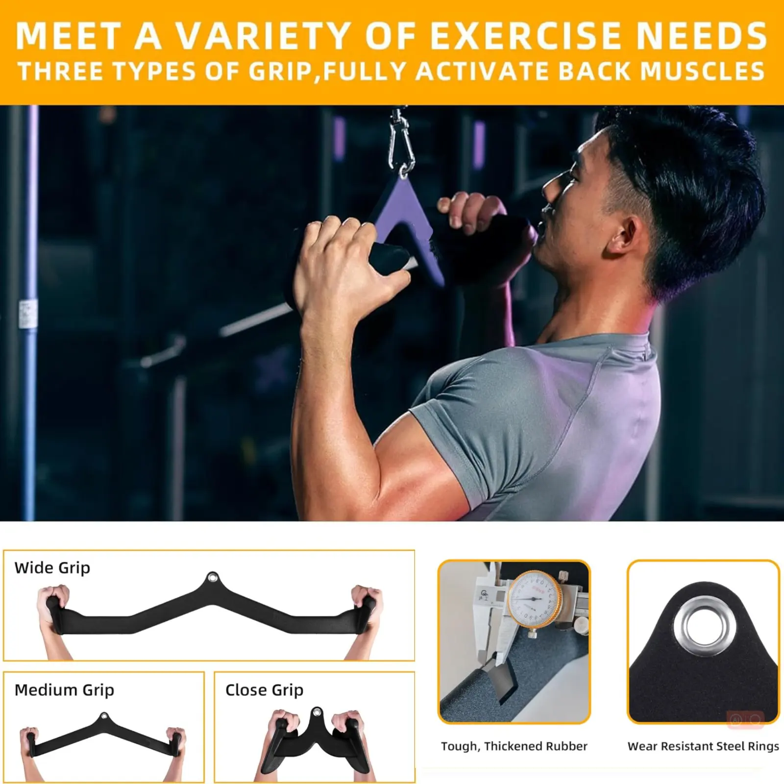 lat pull down bars v bar T bar attachments gym equipment attachments Set Back Strength Training Handle Grips for Cable Machine