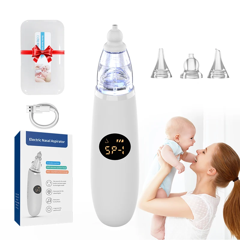 Baby Nasal Aspirator Electric Nose Suction Automatic Nose Cleaner with 3 Silicone Tips 3 Adjustable Suction Level, Music & Light