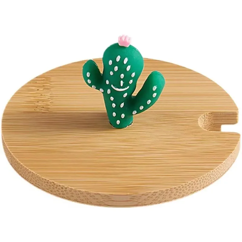 New Love Theme Round Wood Lid Ceramic Dust Cover Folk Art Bamboo Lid Glass Mug Mason Jar High Quality DIY Lid With Cute image