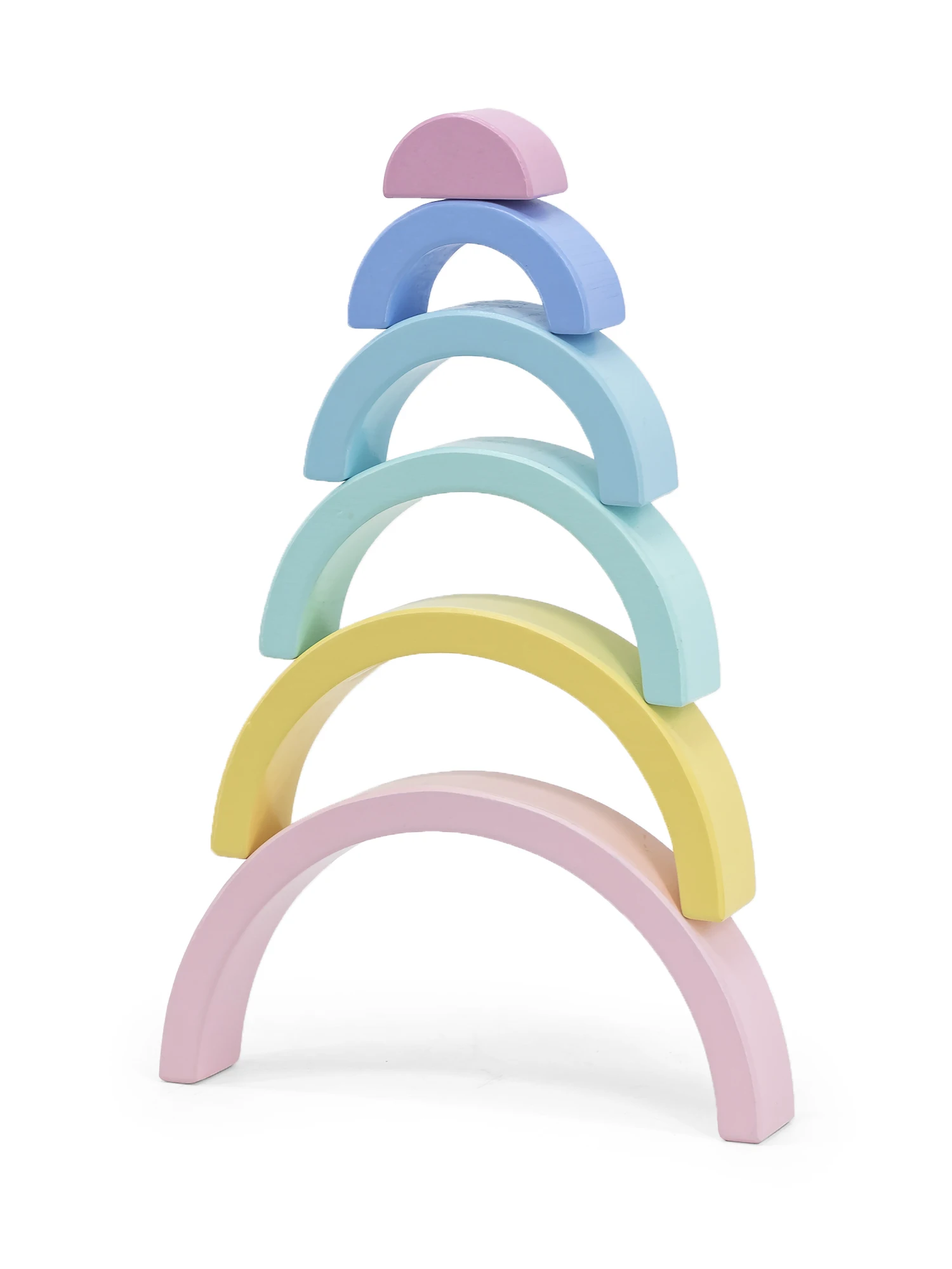 Wooden Rainbow Stacker Puzzle Rainbow Stacking Toy with Clouds Creative Stacking Rainbow Nesting Building Blocks
