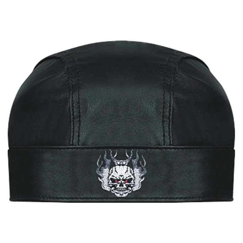 HMB-901O LEATHER SKULLCAP DURAG HEAD WRAP BANDANA SKULL CAP HATS SCARF BIKER WEAR