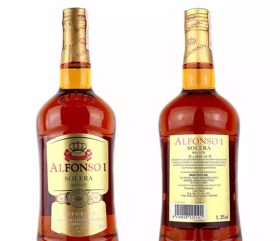 Aged 18 Months Light Amber Coloured 36% Top Selected Spirits Distilled Wine Spirits Bottle Alfonso I Brandy