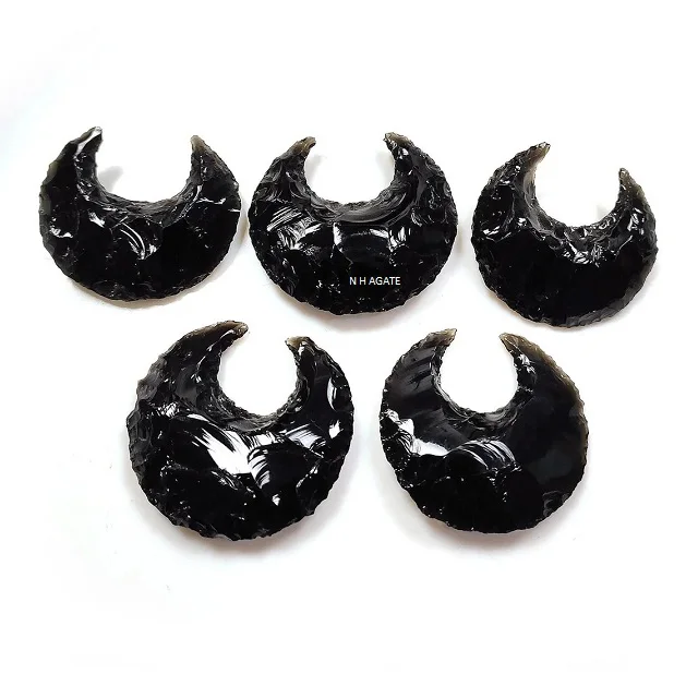 Natural Small Black Obsidian Crescent Moons For Jewelry