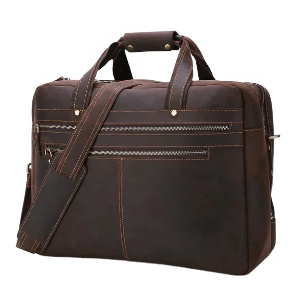 Wholesale Genuine Leather Large Brief Durable Business Travel Leather Laptop Handbag For men