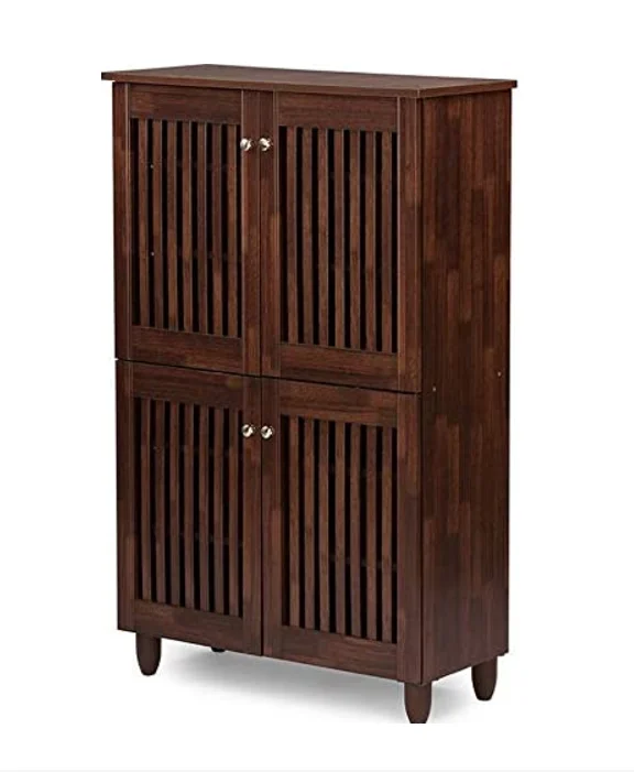 Wholesale Interiors Modern and Contemporary 4-Door Oak Brown Wooden Entryway Shoes Storage Tall Cabinet