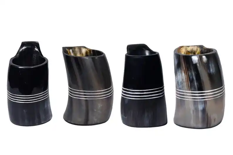 Antique customized good quality handcrafted natural drinking horn mug viking carving horn tankard curved mugs from India