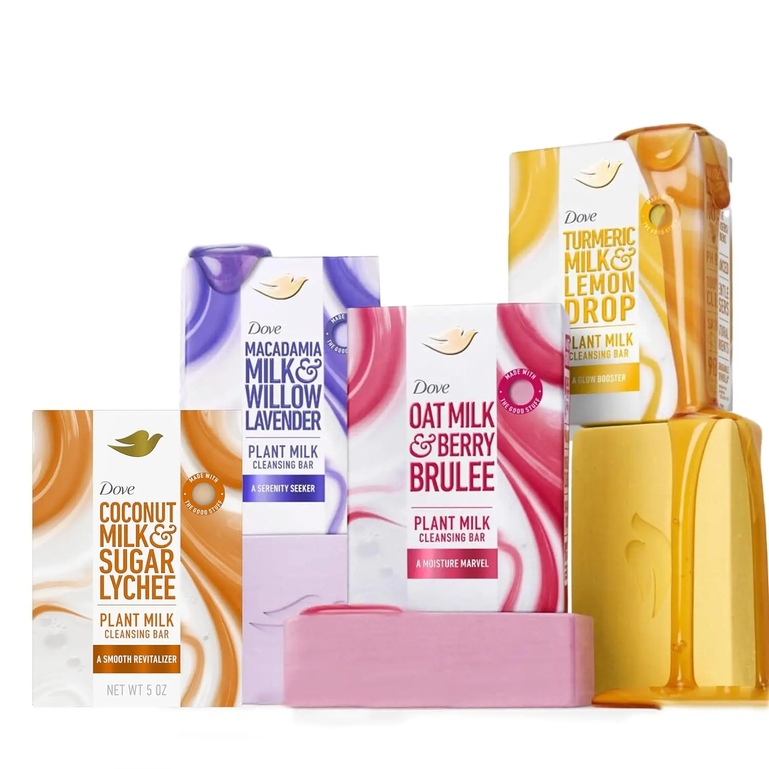 Dove Plant Milk Cleansing Bar Soap Variety Pack 4 for Moisturized Skin, with Gentle Cleansers, No Sulfate Cleansers 5 oz