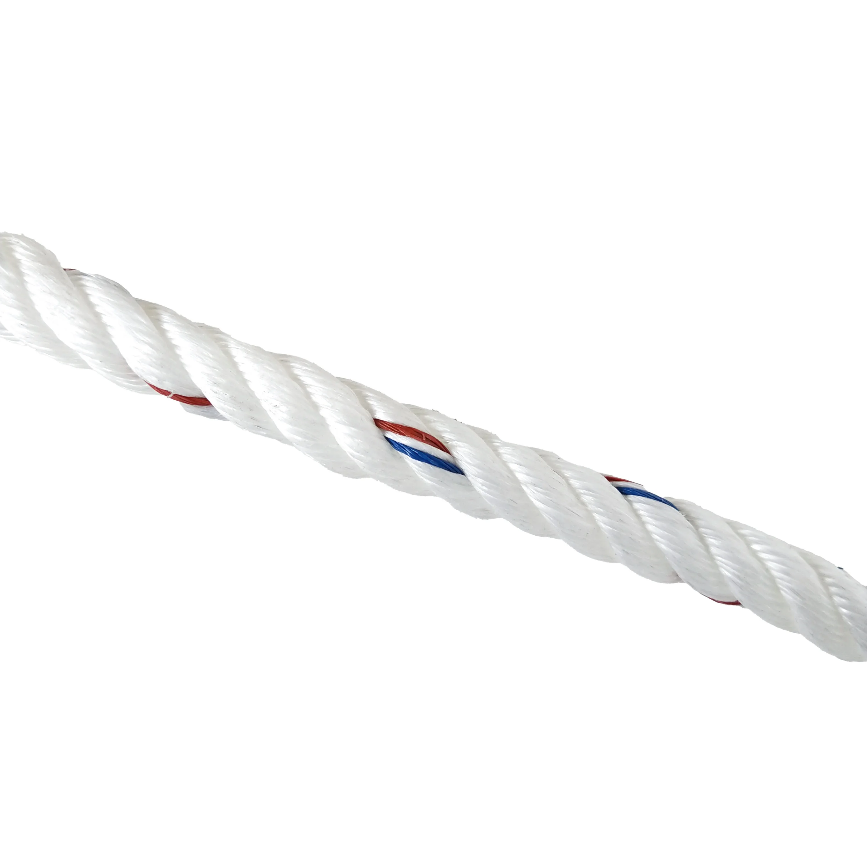 Best Selling Good Quality of 16MM*4S*220M White + Red + Blue PP Rope, Fishing Rope Agriculture, Packaging Rope