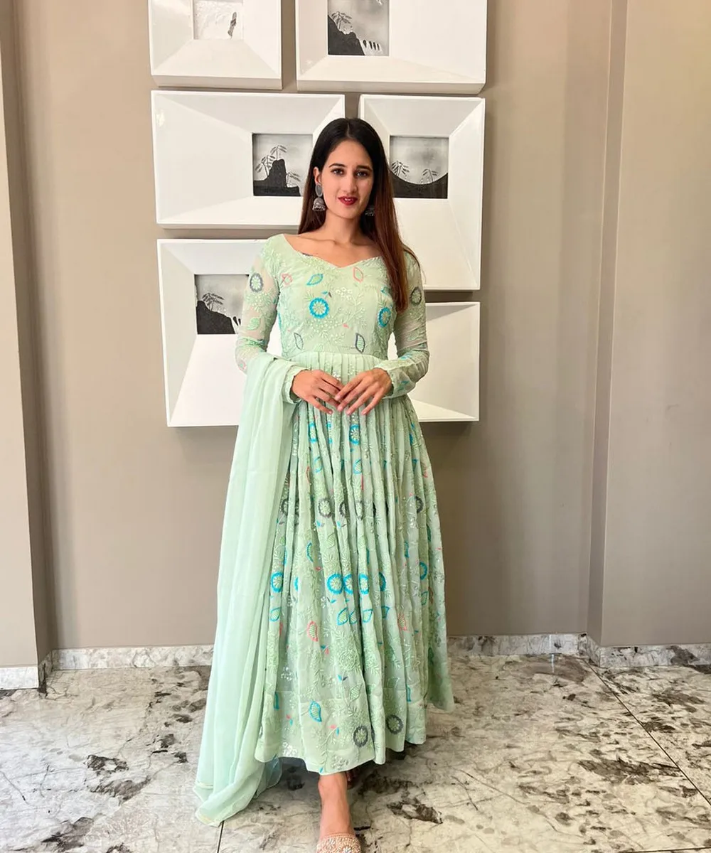 Most Recent Every Day Wear Long Crepe Cotton Material with Weaving Work Indian Young Ladies Kurti Readymade Best Worth Disc Alphanumero