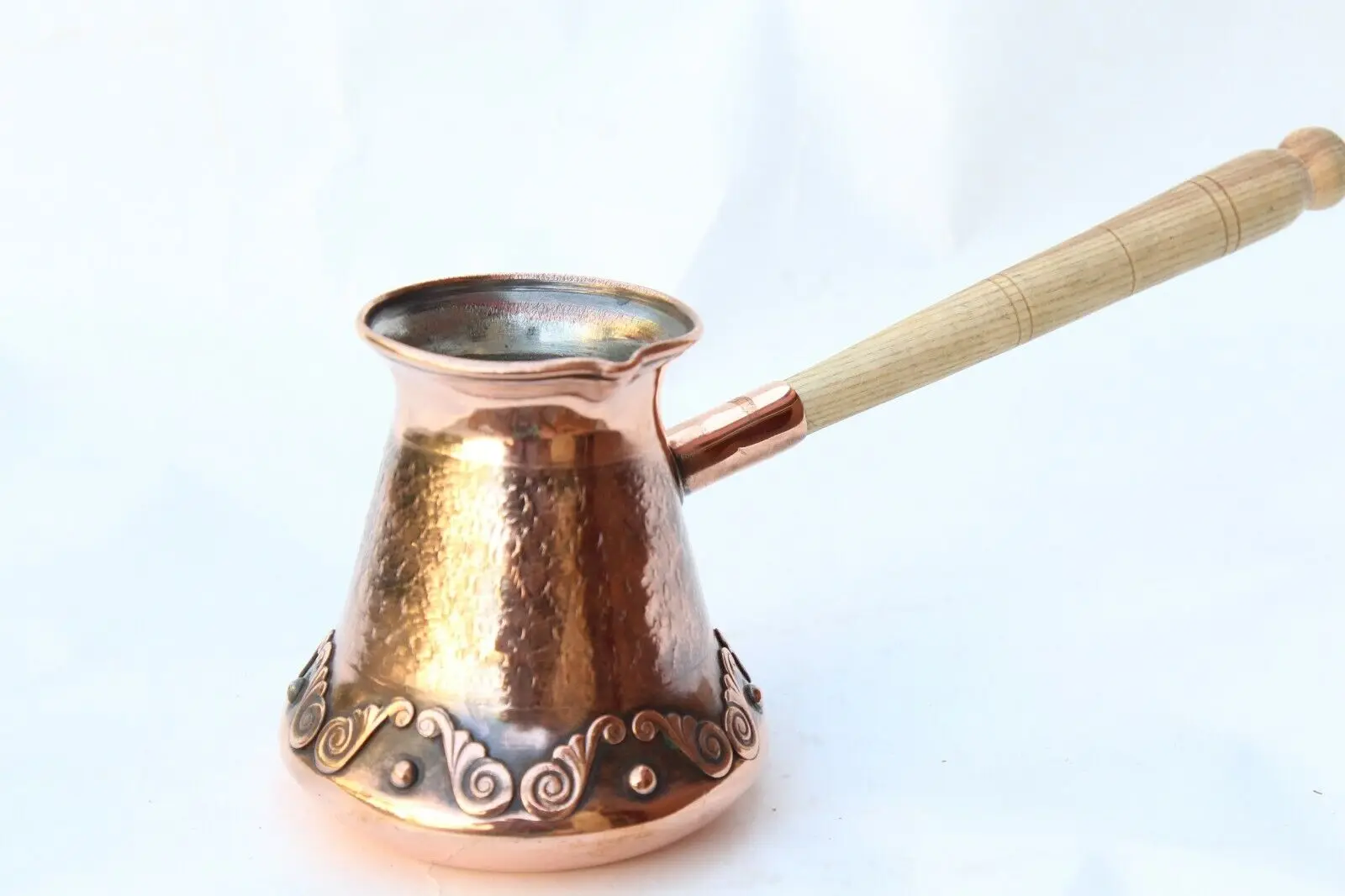 HANDCRAFTED TURKISH COFFEE POT WITH WOODEN POLISHED HANDLE Brass Coffee Pot with Wooden Handle