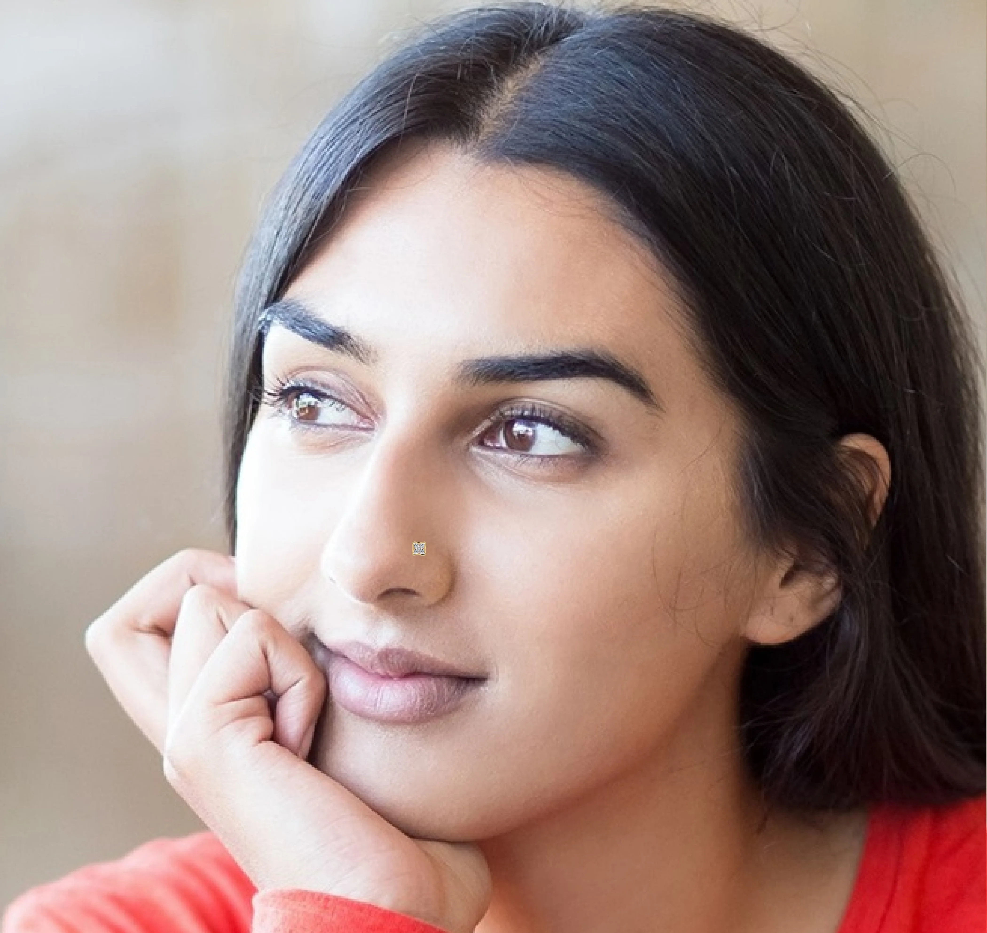 Diamond Nose Stud Pin Ring Piercing Jewelry Fine Jewelry Rose Gold Real Natural Solid for Women 2022 New 14kt Yellow White 0.072