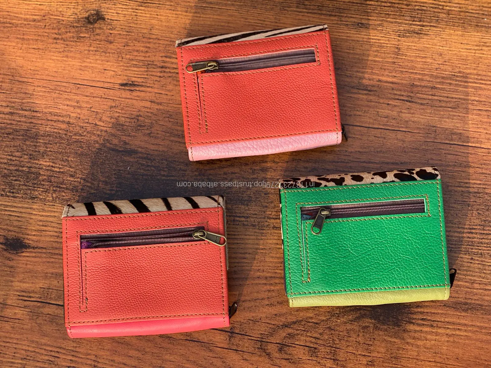 New Arrival Recycled Animal Print Fur Leather Women Clutches Stylish Stubby Rainbow Color Multiuse Purse ATM Card Holder Wallets