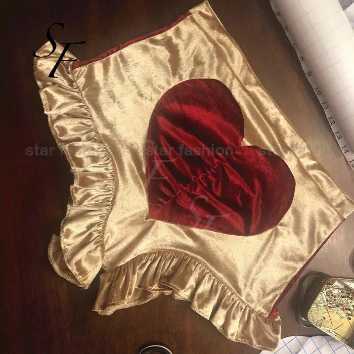 Custom summer sexy club color matching skinny heart bum peach butt velvet knickers ruffles women velour biker shorts