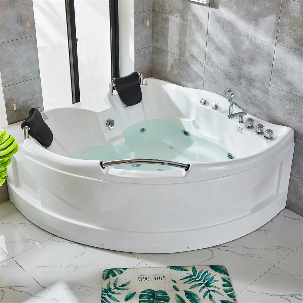 Acrylic whirlpool 2 person corner bath tub air jetted led colorful therapy massage bathtub for adults