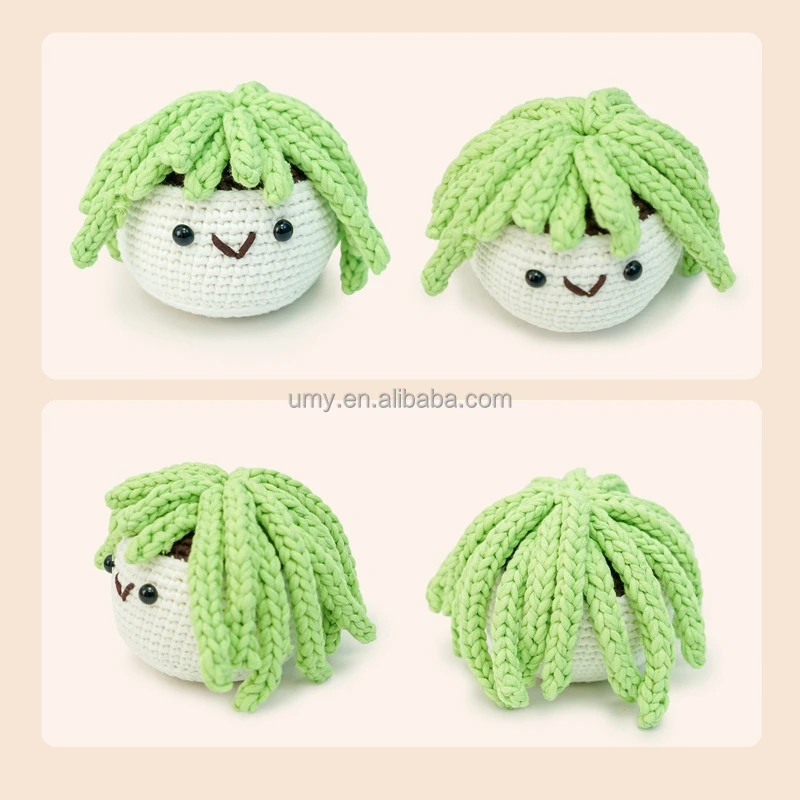 Mini Handmade Cactus Succulent Plant Pot Flowerpot Plush Toy Knitting Hand Diy Craft Starter Learn To Beginner Crochet Kit