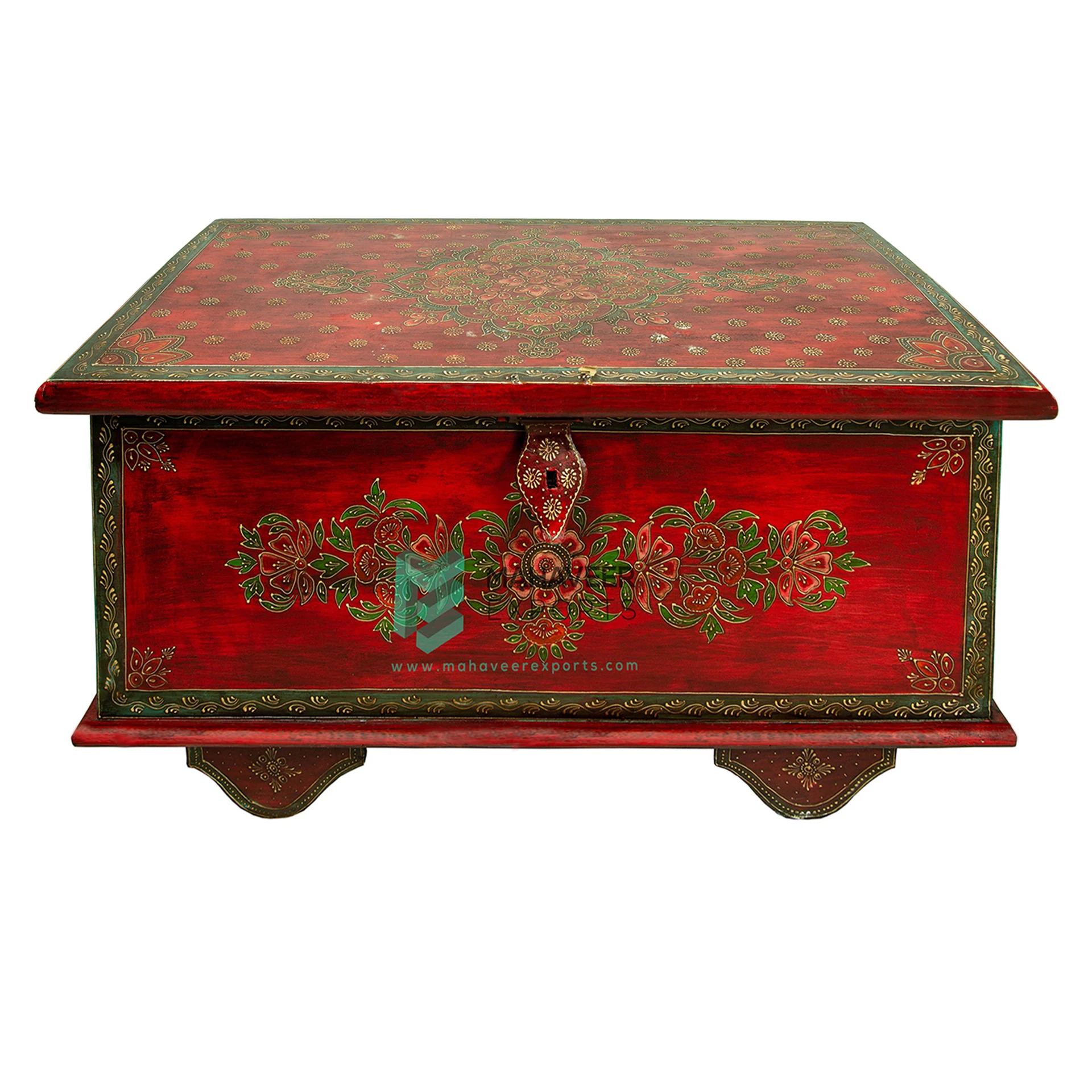 Fine Hand Painted Wooden Storage Trunk Chest Box Wooden Jewellery Storage Box Antique Furniture For Living Room / Bedroom