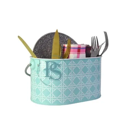 Galvanized Orund Shaped Caddy holder With metal handle New Design metal Utensils Caddy For kitchen Accessories New Meta caddy