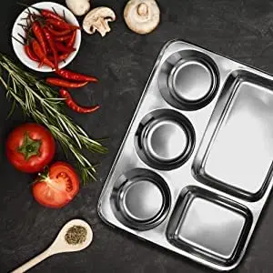 Wholesale Manufacturer 304 Stainless Steel Rectangle Thali Dining Plate Set 5 Compartments Rectangular Plates Thali