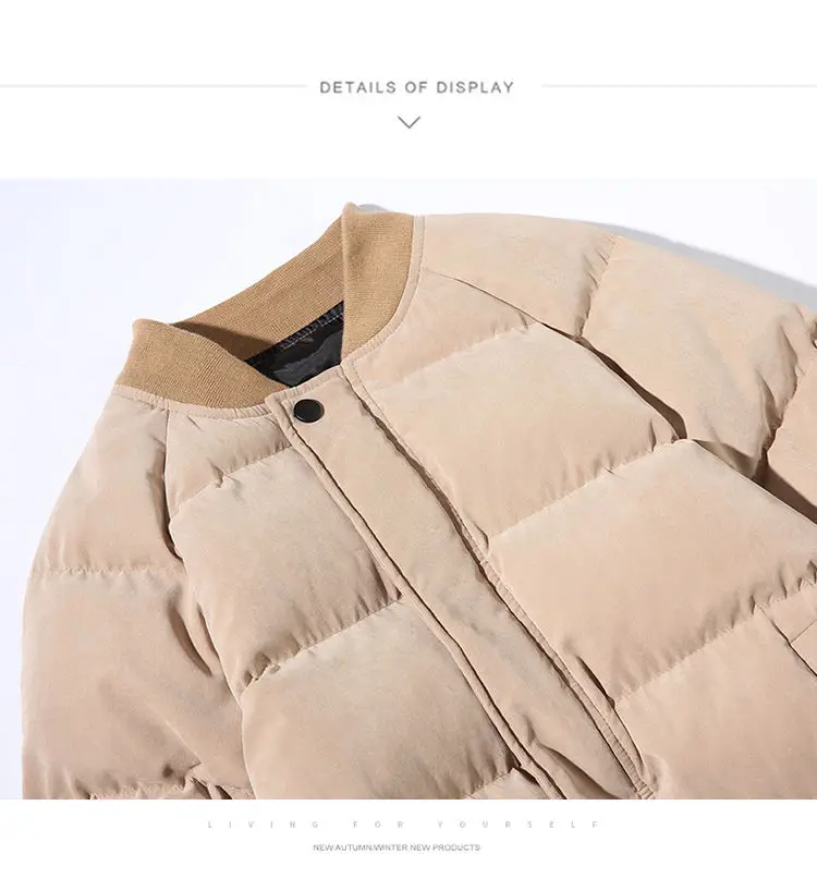 OEM Fashionable Men Puffer Jacket Winter Baseball Collar Bomber Jackets Stand Casual Polyester OEM Pattern bubble Customized