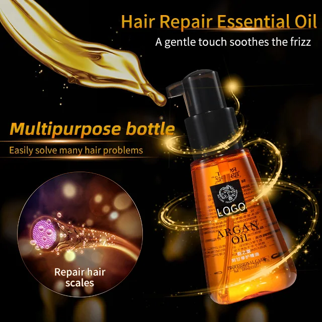 Custom Logo Organic Morocco Argan Hair Loss Essential Oil Repairing Dry Damaged Split Ends Hair Treatment Serum Oil Products