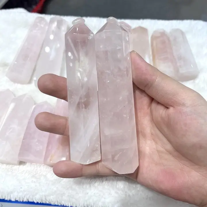 High Quality Pink Rose Quartz Crystal Tower Wholesale Natural Crystals Stones Small Rose Quartz Tower For Decoration