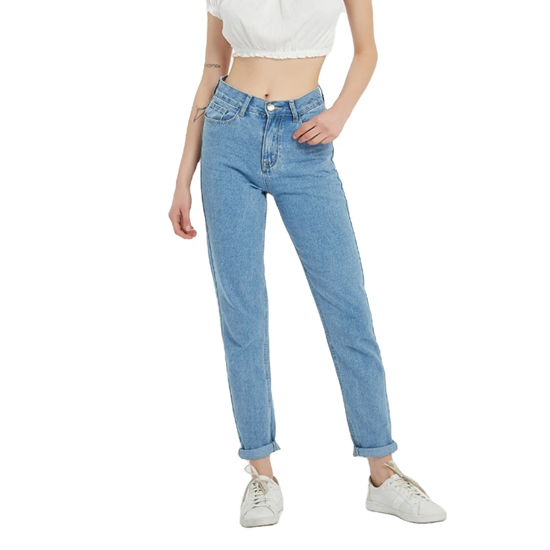 Wholesale New Fashion Women Denim Jeans Slant Waist Button Wide Leg Straight Retro Trousers Pants Street Girls Casual Jeans