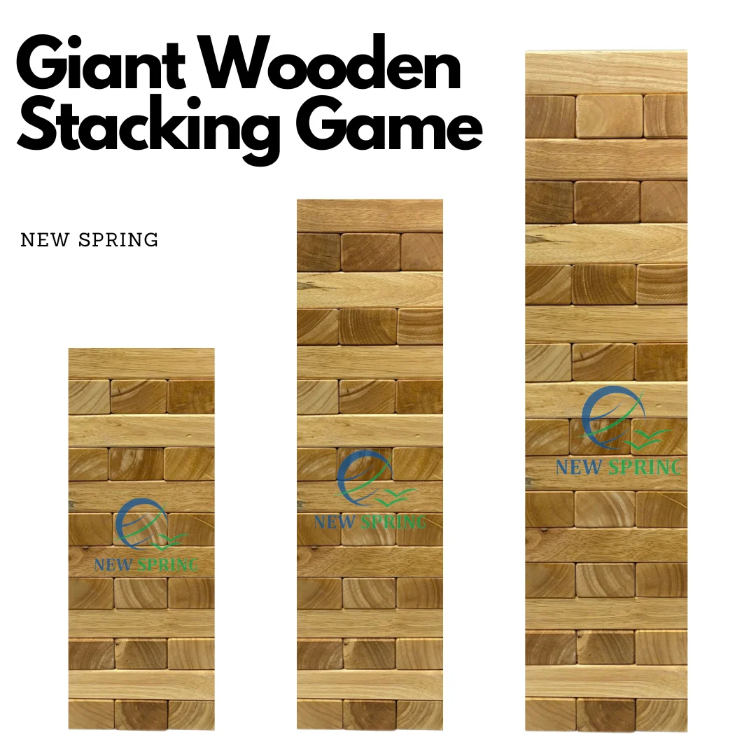 Huge Tower Wooden Toppling 5ft Stacking Game Brown Wood Stain, Gray Natural Made in Vietnam