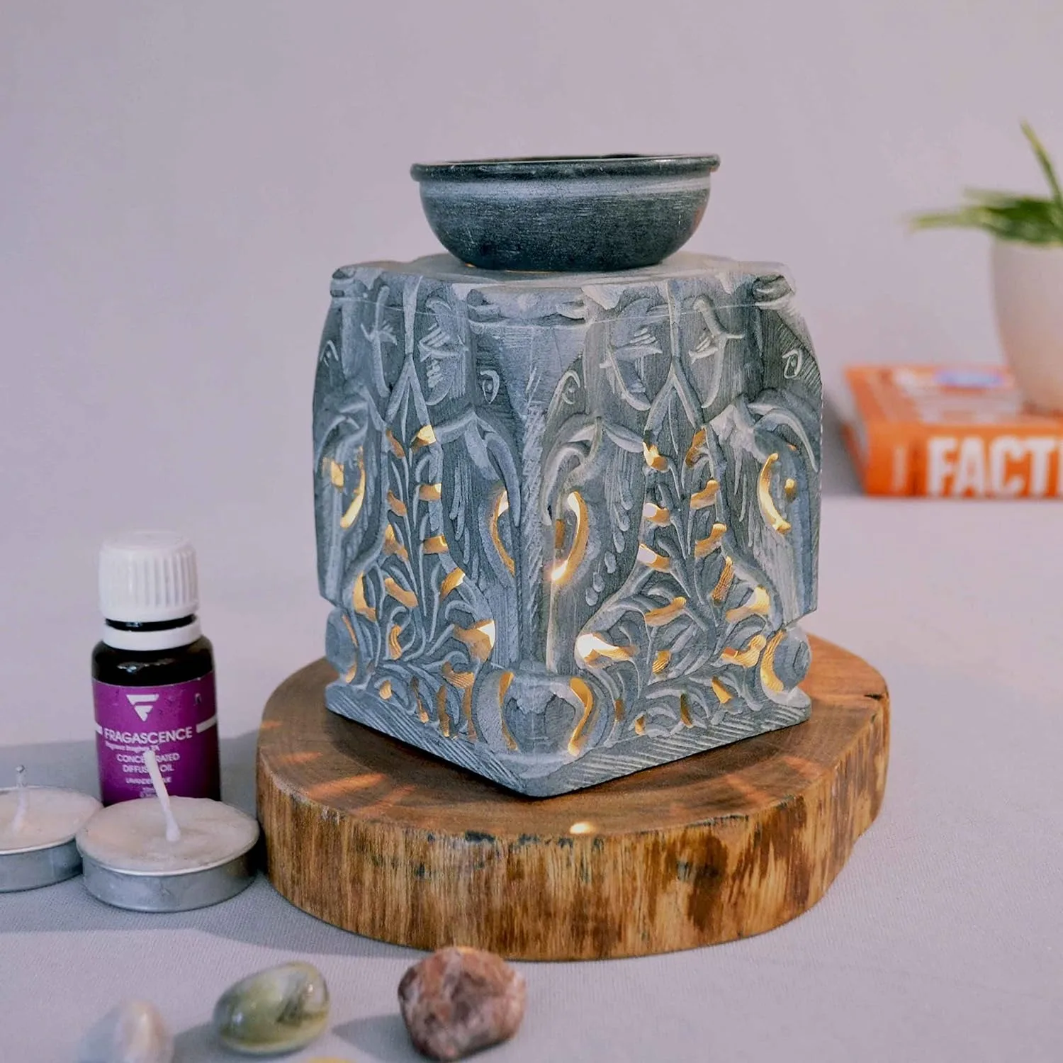 Soapstone Aroma Diffuser Marble Aroma Burner grey carving work