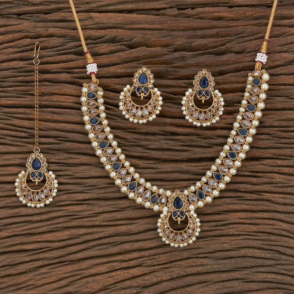 Antique Reverse Ad Stone Moti Necklace Set With Mehndi Plating 217298 Dealing in Large Scale