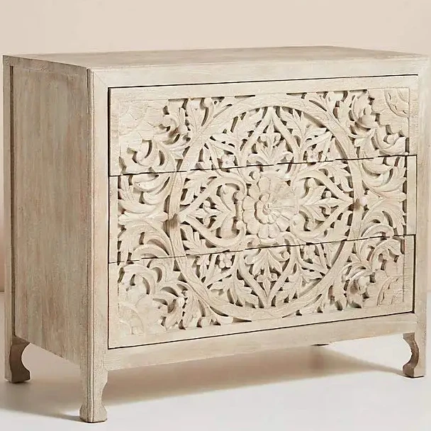 modern luxury vintage antique royal living room luxury handmade wooden carving 3 drawer dresser chest drawer cabinet sideboard