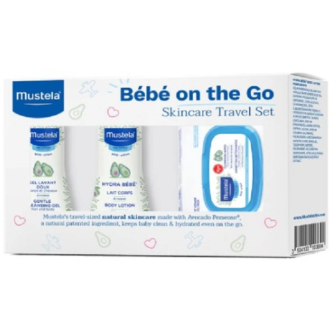 Mustela Bebe On-The-Go Travel Set - Baby Skin Care & Bath Time Gift Set - Natural & Plant-Based