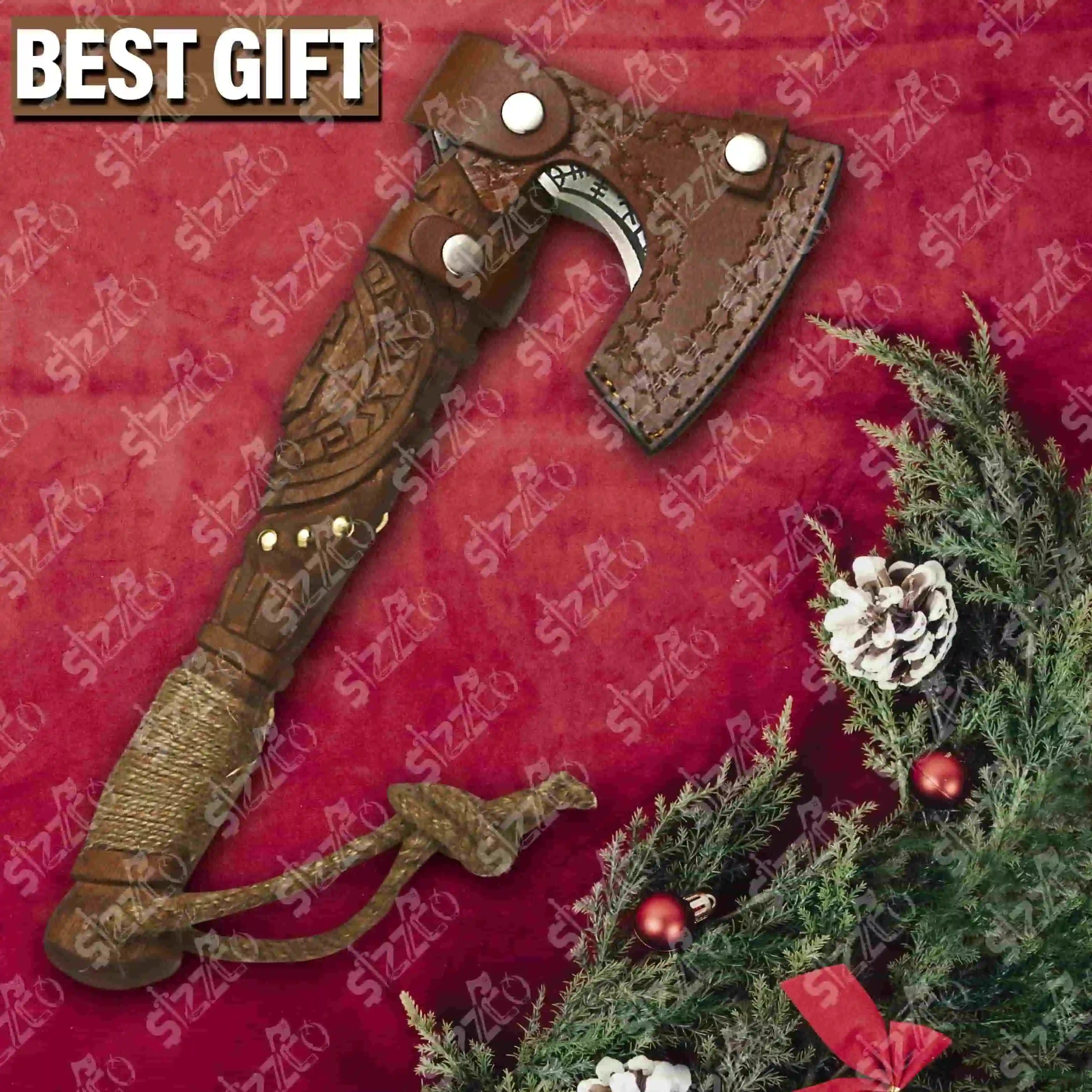 Custom Gift Forged Carbon Steel Viking Style Axe Bearded Axe Rose Wood Tomahawk Real Hatchet, Best Gift Premium Leather Sheath