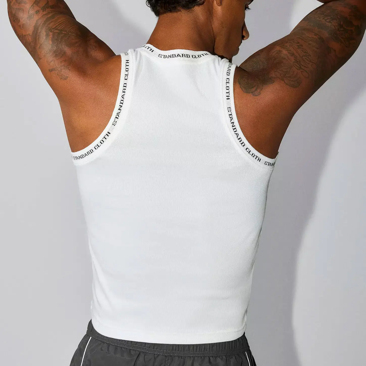 Custom Standard Cloth Logo White Cotton Men Cop Stringer Running Gym Rib Tank Top